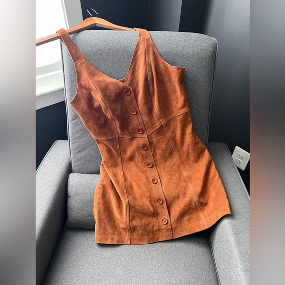 Free People - Brown Leather Suede Abbie Western Cowgirl Mini Dress - Picture 2 of 7